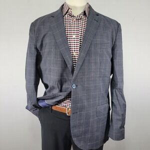 Sacoor Brothers Mens Sport Coat Blazer Two Button Natural Stretch Plaid Wool 48R